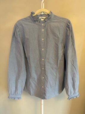 H&M Light Blue Ruffle Collar Button-Front Shirt